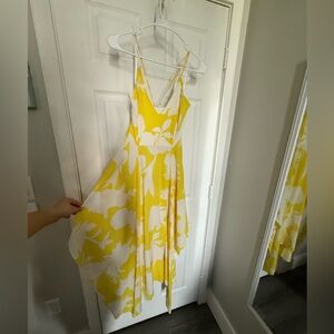 Yellow and White Floral Scarf Style Maxi Dress